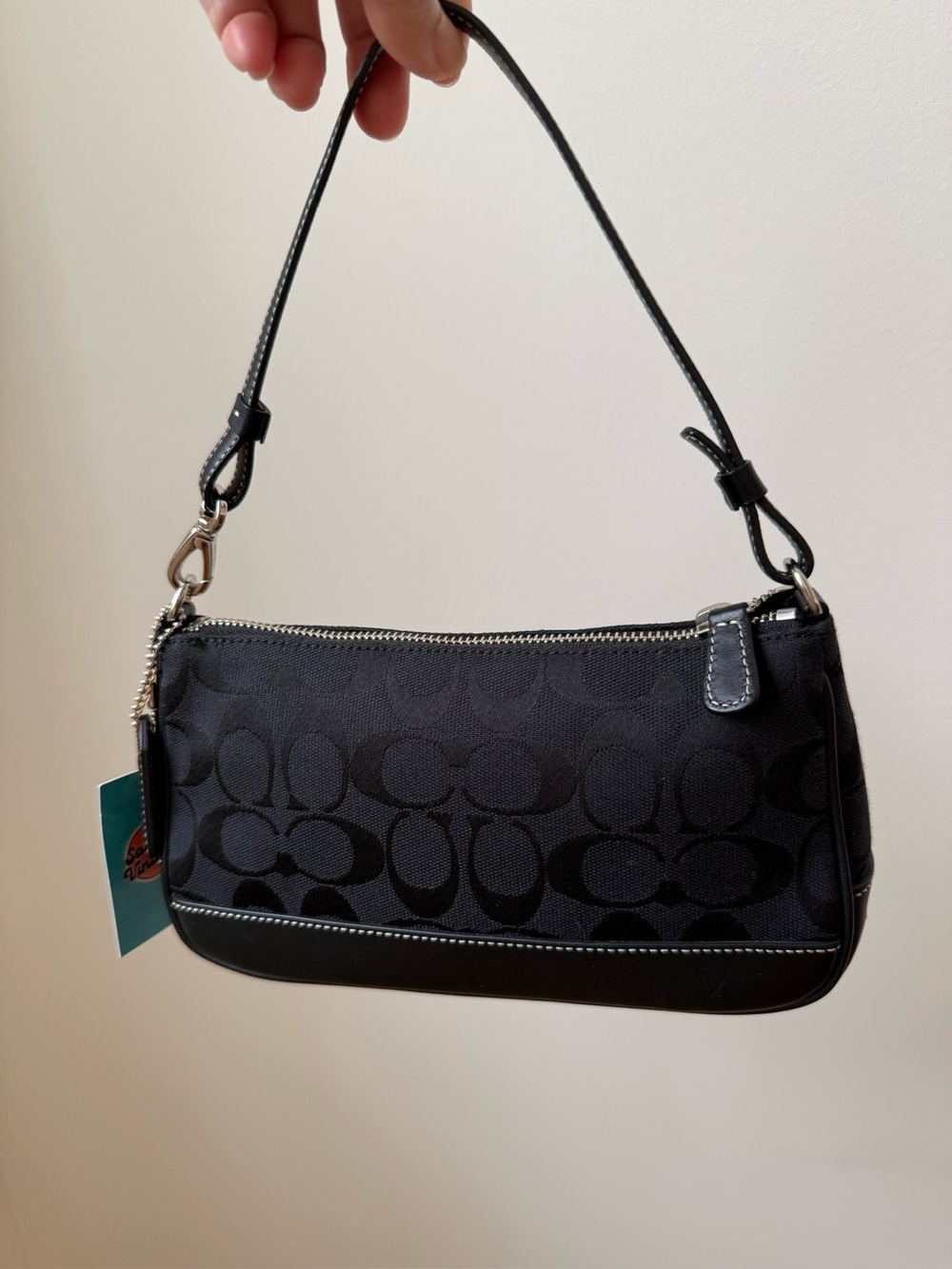 COACH Black Signature Jacquard Shoulder Bag Like new from Japan